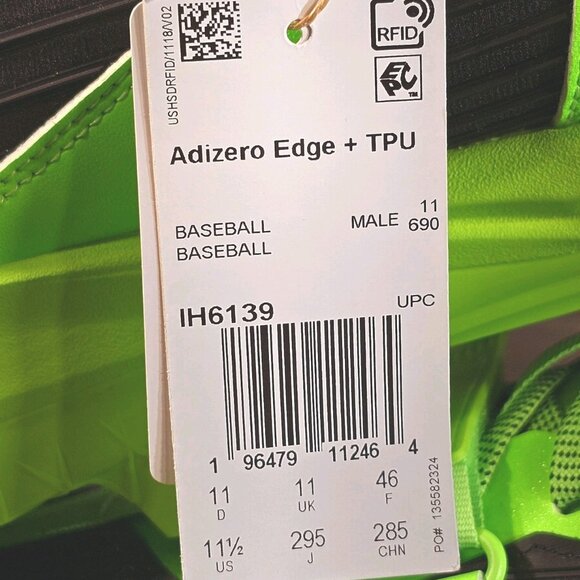Adidas Adizero Edge+ TPU Baseball Cleats Solar Green IH6139 - Men\'s Size 11.5 main image 7